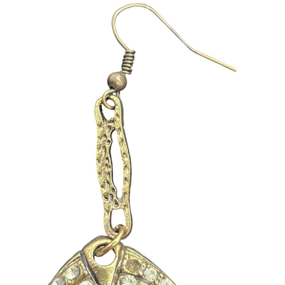 Vintage Gold-Tone Dangling Earrings With Emerald Green Rhinestones & Crystal Acc - Picture 5 of 8